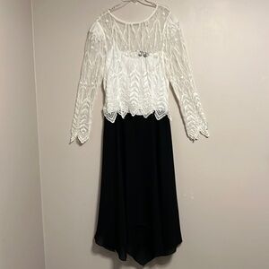 VINTAGE CACHET by Ban Protas Black & White Lace Tea Length Dress Size 11/12 Y2K
